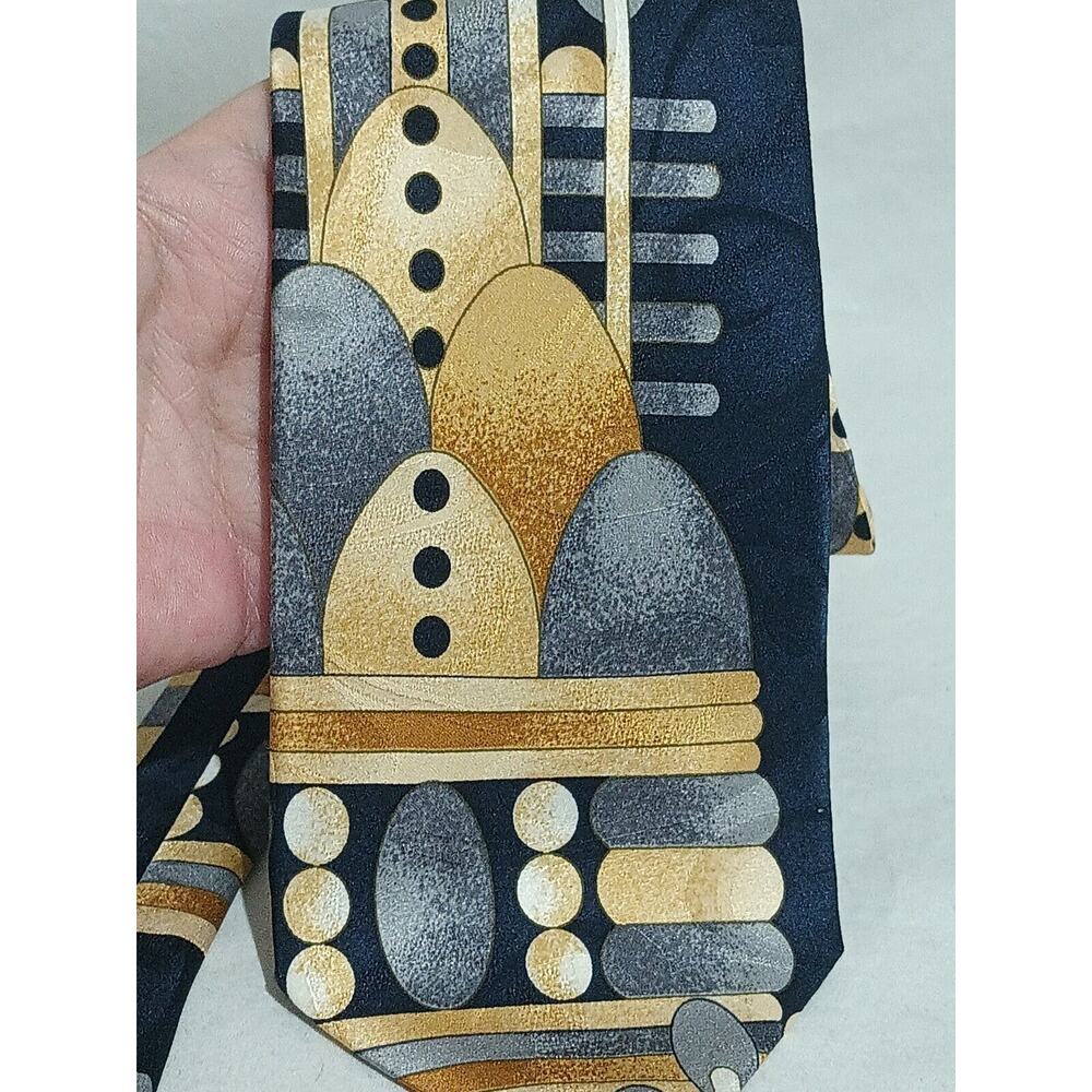 Enrico Guccini 100% Italian Silk Handmade Blue Tan Abstract Print Tie